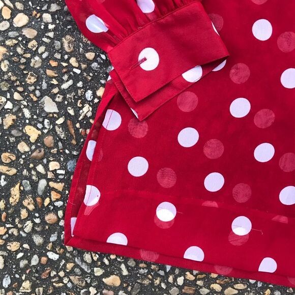 Vintage 1990s faux silk polka dot blouse red white - Picture 5 of 6